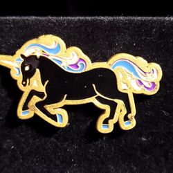 WMKT Wildflower & Co. Black Enamel Gold Tone Unicorn Pin