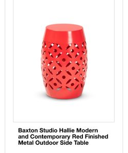 Baxton Studio Hallie Modern Contemporary Red Finished Metal Outdoor Side Table 18.30" High × 12” NEW