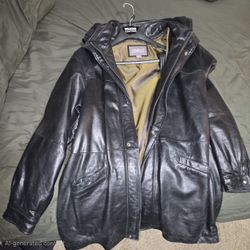Wilson Leather Men's Coat tall With Removable Hood And Liner With Belt, SZ XLT 