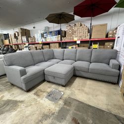 Thomasville Fabric Sectional With Storage Ottoman