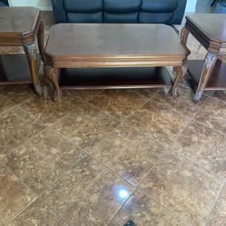 REDUCED!! Elegant, solid wood, coffee table with two matching end tables