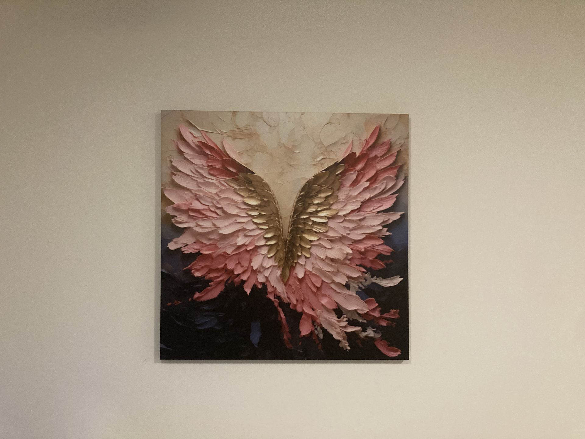 Pink And Gold Angel Wings - Abstract Spirals Framed Canvas Print Wall Art