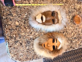 traditional handcrafted Anaktuvuk Pass caribou skin masks made by Alaska Native (Nunamiut/Inupiat) artisans