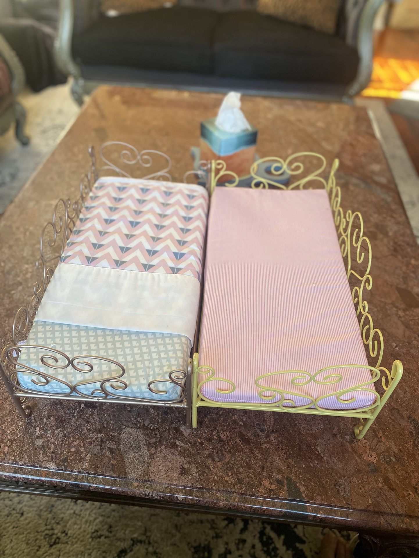 Two 21" BATTAT Metal Doll Day Bed OG AG Sweet Dreams Scrolled CurlyQ Design $50 Both Firm