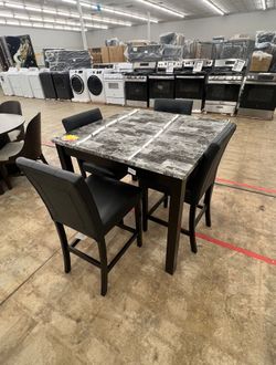 🥰 Brand New Black & Grey Marble Counter-Height Dining Table Set with 4 Chairs | Modern 5-Piece Kitchen & Dining Set | Pay After Delivery 🚚
