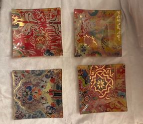 Set of 4 Decorative Glass Plates / Trinket Dishes
