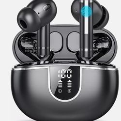 Black True Wireless Stereo Earbuds Bluetooth 5.3  Waterproof Touch Control 120 Hrs ANC LED Charging Case Sealed NIB