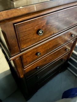 Wood Chest of Drawers with Bronze Knobs