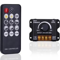 GOMING DC 5V 12V 24V 30A RF LED Dimmer PWM Dimming Controller Wireless Control or Through The Knob to Adjust Brightness Suitable for Monochrome LED St