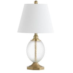 Safavieh Lighting Collection Kaiden Clear/ Brass Gold 24-inch Bedroom Living Room Home Office Desk Nightstand Table Lamp (LED Bulb Included)