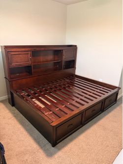 Full Wood Bed Frame with storage and light/power strip