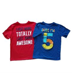Boys 5th Birthday blue t shirt size small 5/6 red graphic t shirt size small 5/6