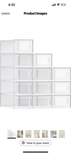 SONGMICS Shoe Storage Organizers Stackable Clear Plastic Boxes Set of 12 - White