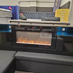 Brand New TV Stand 71 Inch W/ Electric Fired Place Heather & LED Light Colors $449   