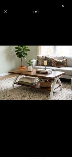 Two-Tier refinished  Coffee Table with white  X-Base