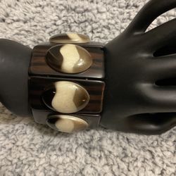 Wooden Stretch Bracelet With Oval Metallic Decors