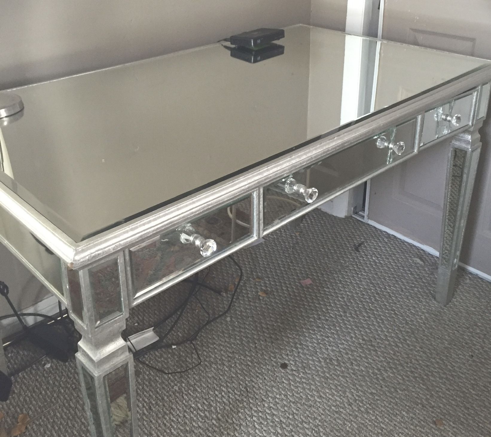 Mirrored Table/ Desk With 3 Drawers ( Mirrors Cracked On Drawers)  $120 OBO