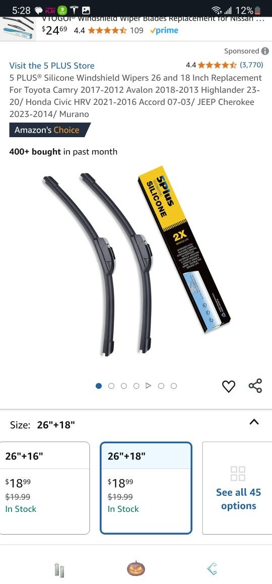 Windshield Wipers 26 and 18 Inch Replacement