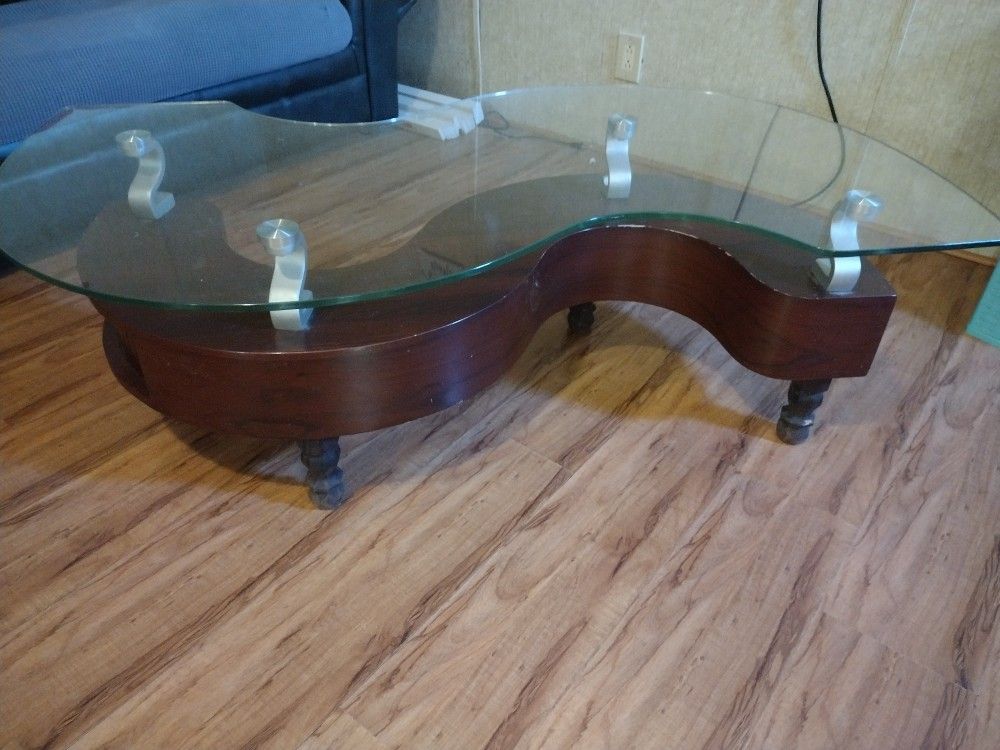 Glass Top "S" Shaped Coffee Table For Sale