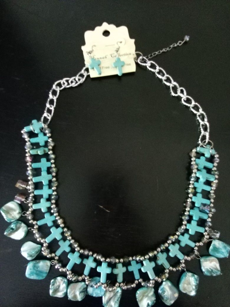 Turquoise Cross Necklace/Earring Set