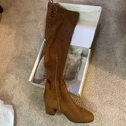 Ladies Middle Hill over the knee boots caramel color string tie in the back