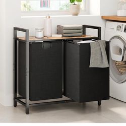 Laundry Hamper with Shelf & 2 Pull-Out Removable Bags