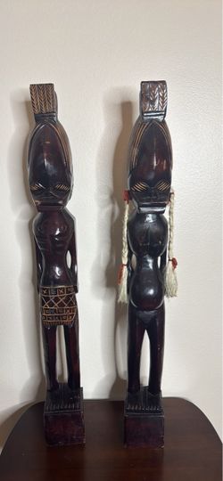 Hand-Carved Wooden Male & Pregnant Female
