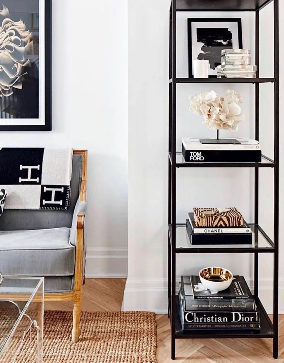 VITTSJÖ Shelf unit, black-brown/glass