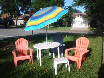 Outdoor Furniture Set Chairs Table Umbrella End Table Set Nice Pool Deck Patio Or Porch Lawn Beach Sunshade Family-friendly Party No Deliveries 