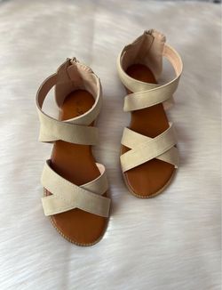 Beige Strappy Flat Sandals with Ankle Zip