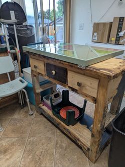 Wooden workbench or kitchen island