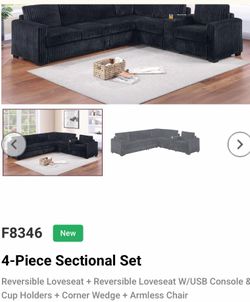 Nice Quality, Brand New,  Black Sectional Set. (3-pc $750), (4-pc $775), (5-pc $820).