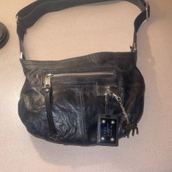 Rare  L.A.M.B.  Gwen Stefani Black Leather Hobo Handbag Purse