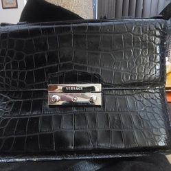 Authentic Versace Clutch Bag Black Crocodile Leather