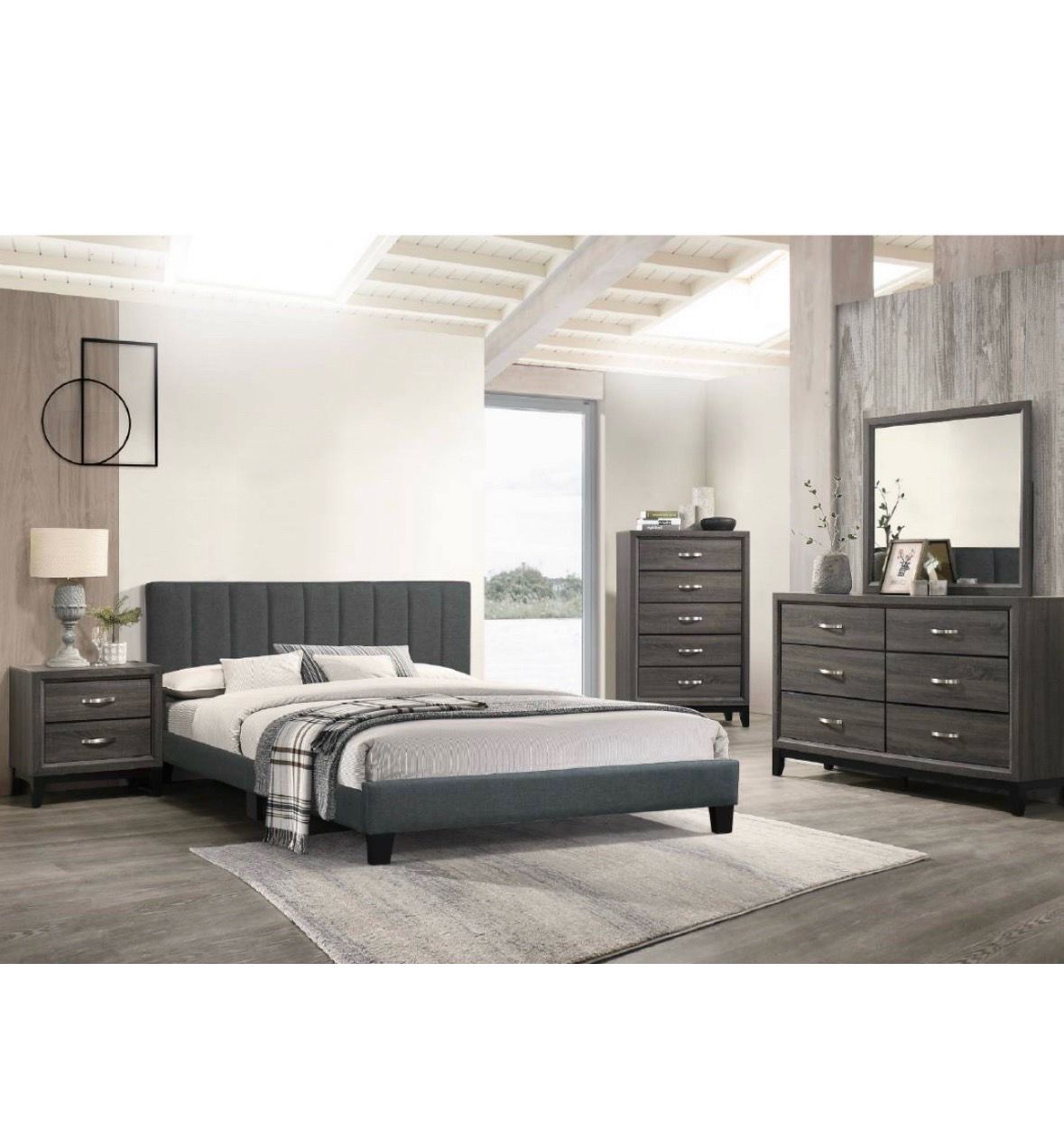 4- Pc Bedroom set Dresser,Mirror Nightstand (1) Queen size bed frame Not including Mattress and Box Sp