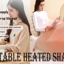 Portable Heated Shawl Power bank Operated, Soft Zipper Heated blanket Wraps