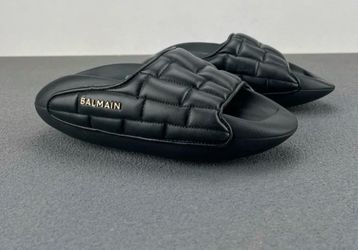 NEW Authentic Balmain B-It Puffy Quilted Leather Slides - Size 9