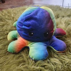 Reverseable Happy/Mad Rainbow Octopus Stuffed Animal 
