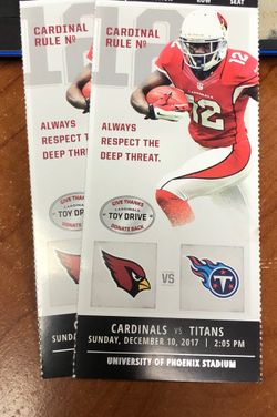 2 Arizona Cardinals vs Tennessee Titans lower level tickets with parking Section 137