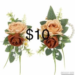 IPOPU Wrist Corsage and Boutonniere Set Orange Rose Wristlet Decor Artificial Corsage Flowers for Prom Wedding Anniversary Baby Shower Decorations(Ora