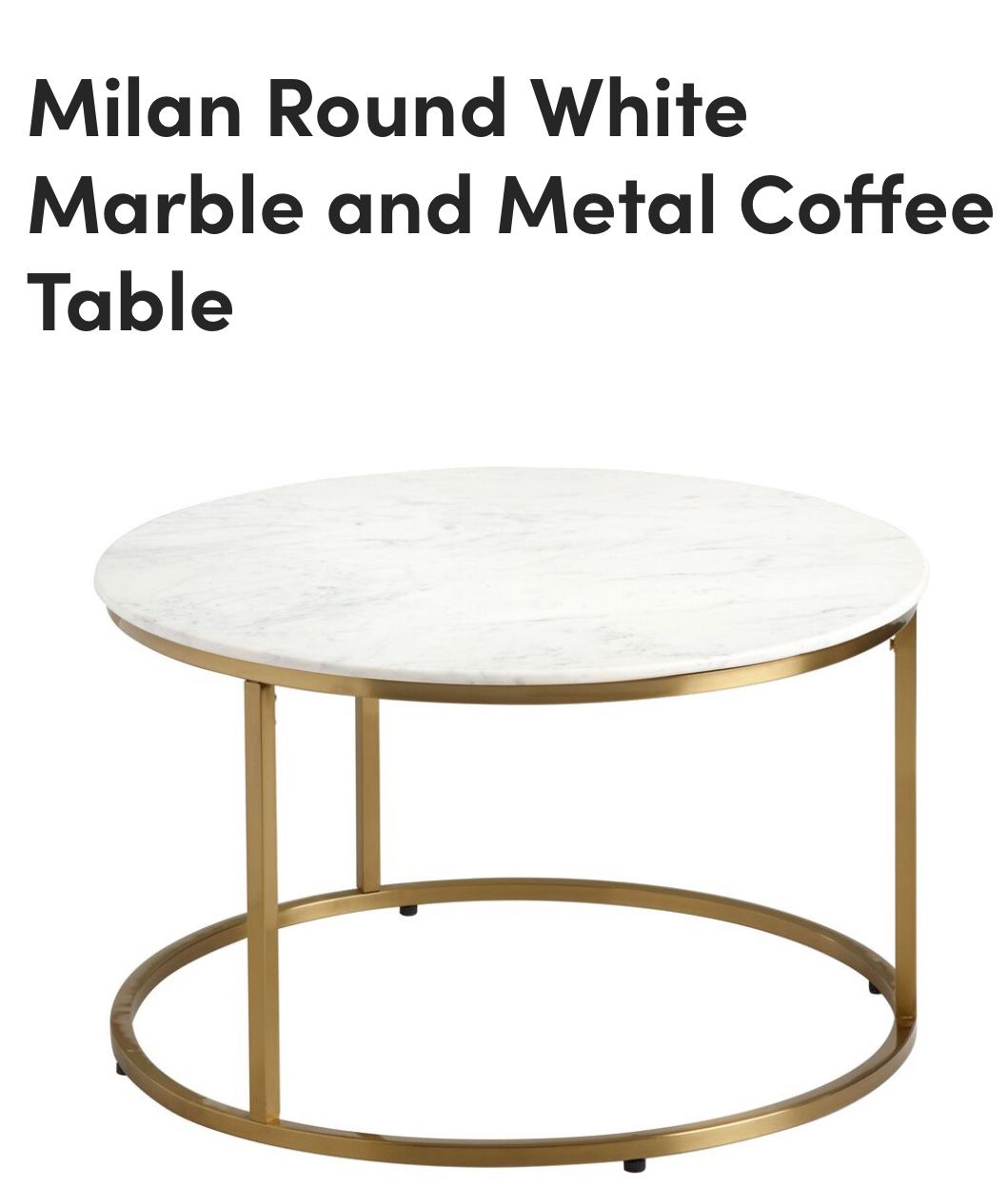 Milan Round White Marble And Metal Coffee Table