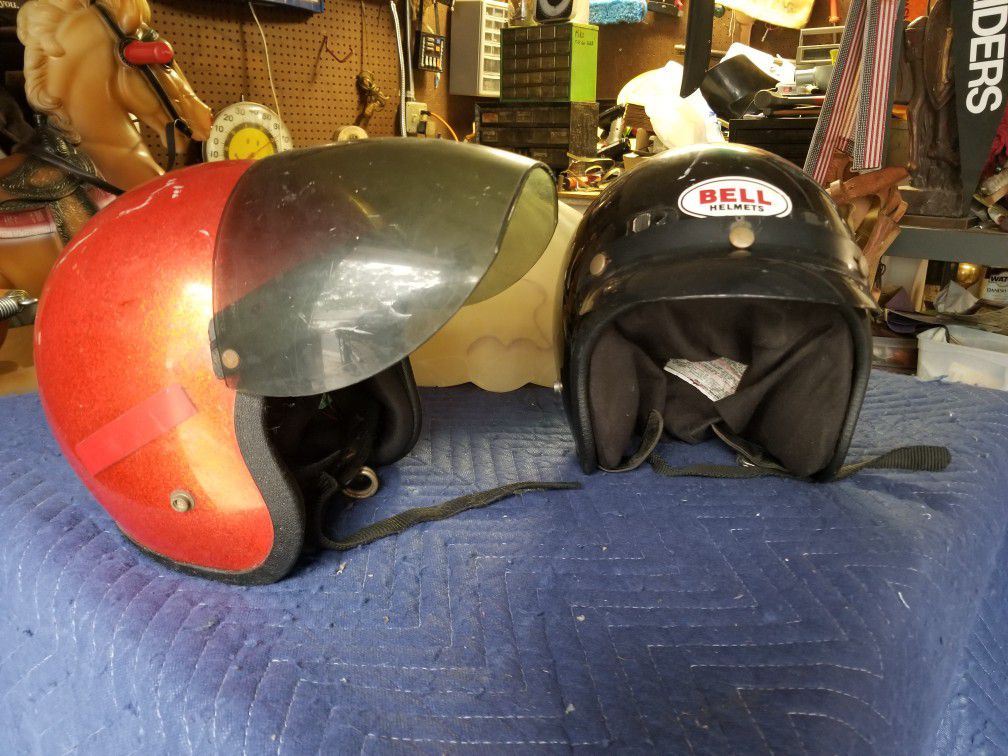 2x Vintage 1970's Motorcycle Helmets