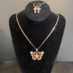 Butterfly Necklace And Earrings Set 