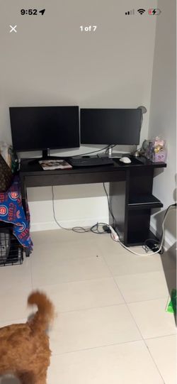 Black Computer Desk with Side Shelves