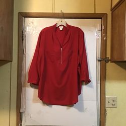 Jaclyn Smith Red Zip Up Long Sleeve Blouse