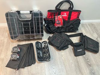 Husky tool bags, organizer, bit bags, tape measures, small pliers set $80 pick up only