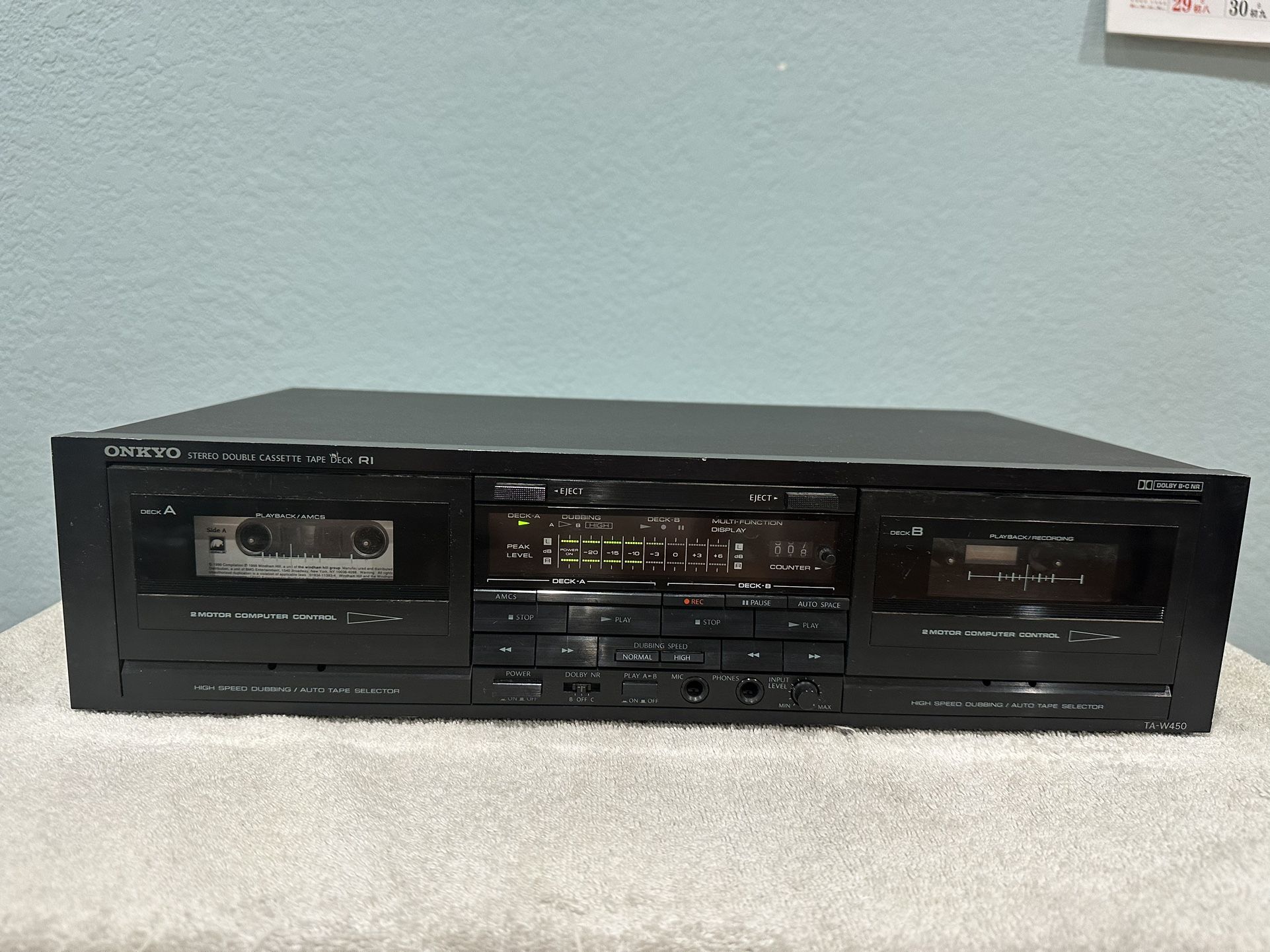 ONKYO TA-W450 High Speed Dubbing Stereo Double Cassette Deck Recorder/Player. Made In Japan