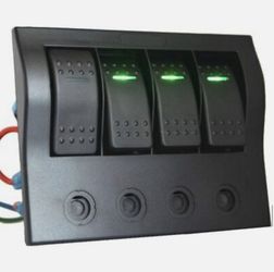 12V DC Waterproof 4 Gang Rocker Switch Panel with Green LED ON-Off Button Circuit Breaker for Car Boat Marine