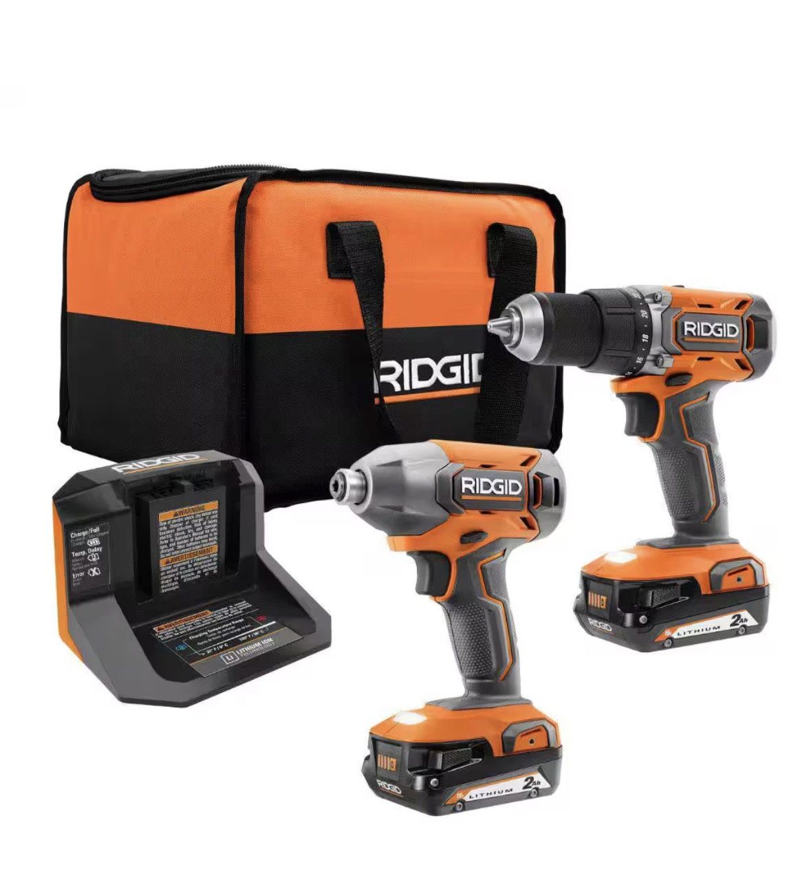 RIDGID 18V Drill & Impact Driver Combo Kit – 2 Batteries, Charger, Bag – 