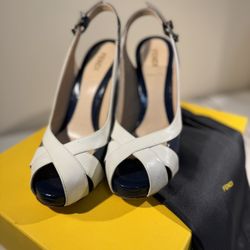 Fendi Blue Spuntata Peeptoe Slingback Heels Size 6